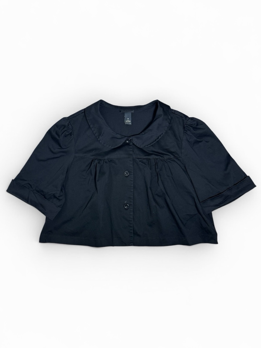 Lane Bryant Cropped Button Down Short Sleeve Black Blouse Size 26 / 4X